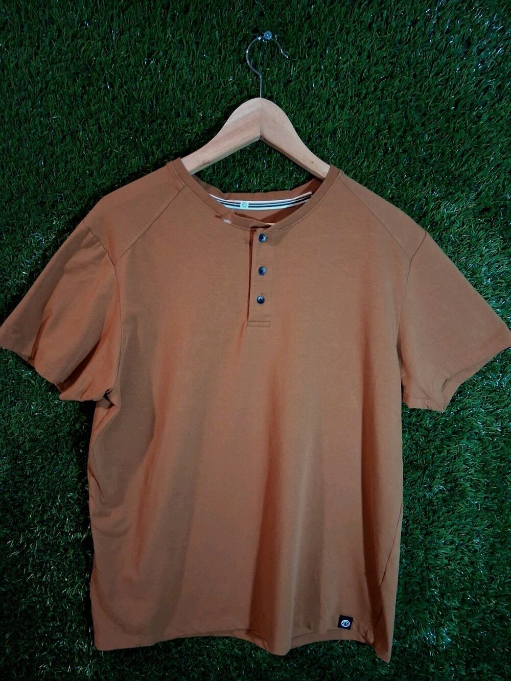 Free Planet Men's Henley Shirt Size L Brown Short Sleeve It's All About The...